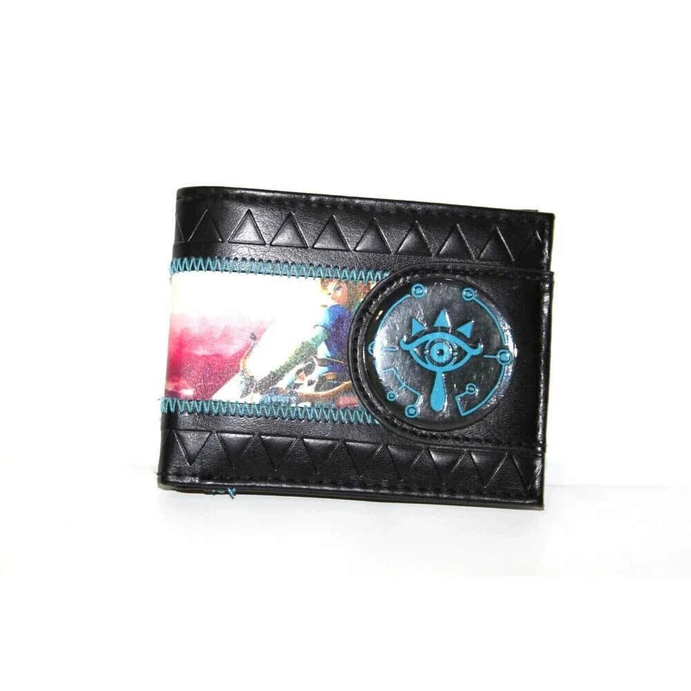 Legend Zelda Breath Wild Blue Sheikah Eye Emblem BiFold Card Holder Black Wallet